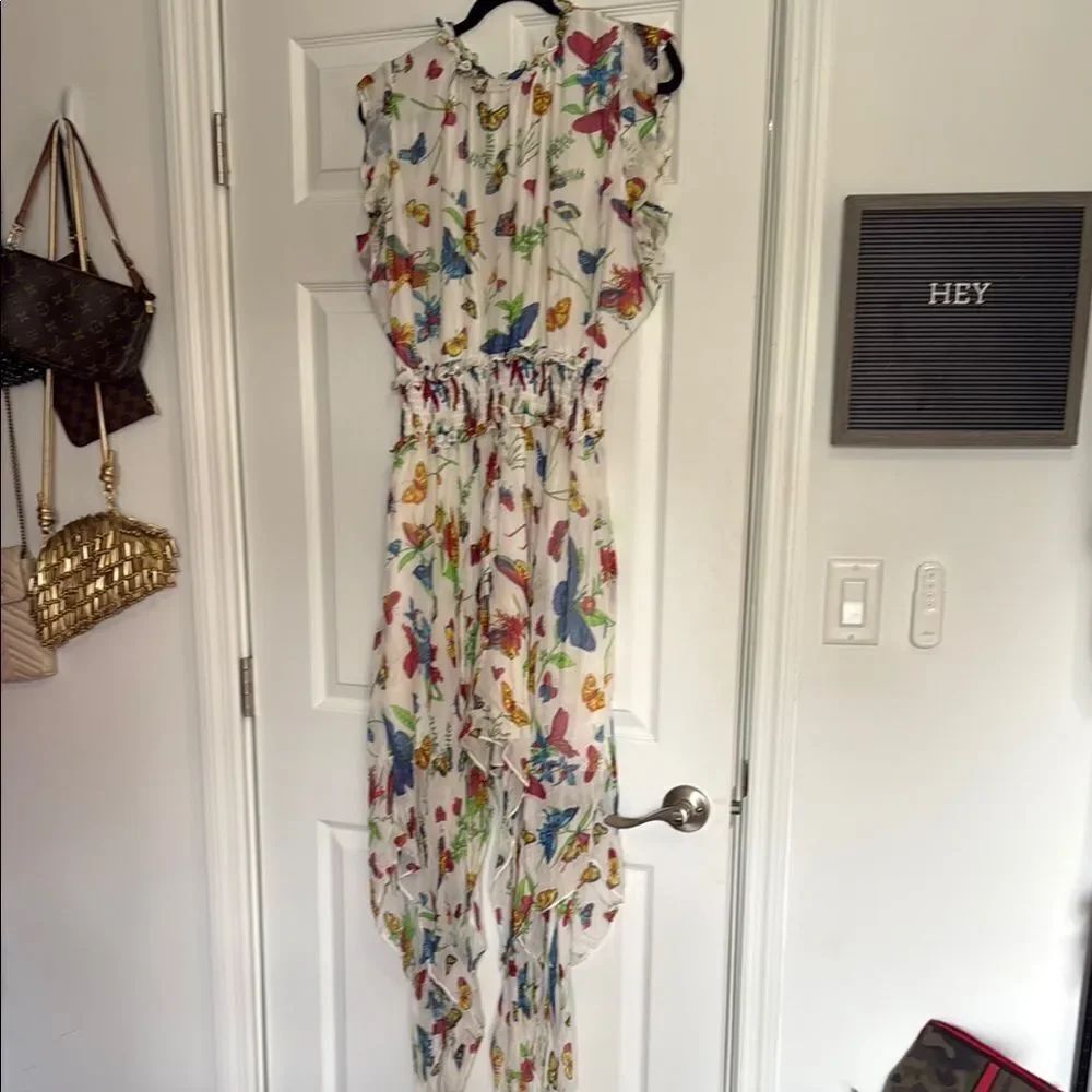 The Kooples Colorful Floral Butterfly Chiffon Dress Size 2 - NWOT - White Maxi